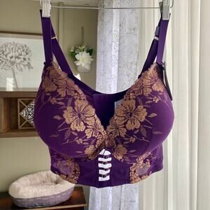 Cacique 42DDD Purple Plum Gold Bustiere Bra New NWT